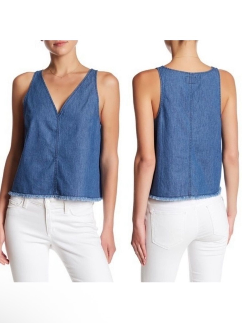 NWT WALTER BAKER Spangler Frayed Chambray Top L